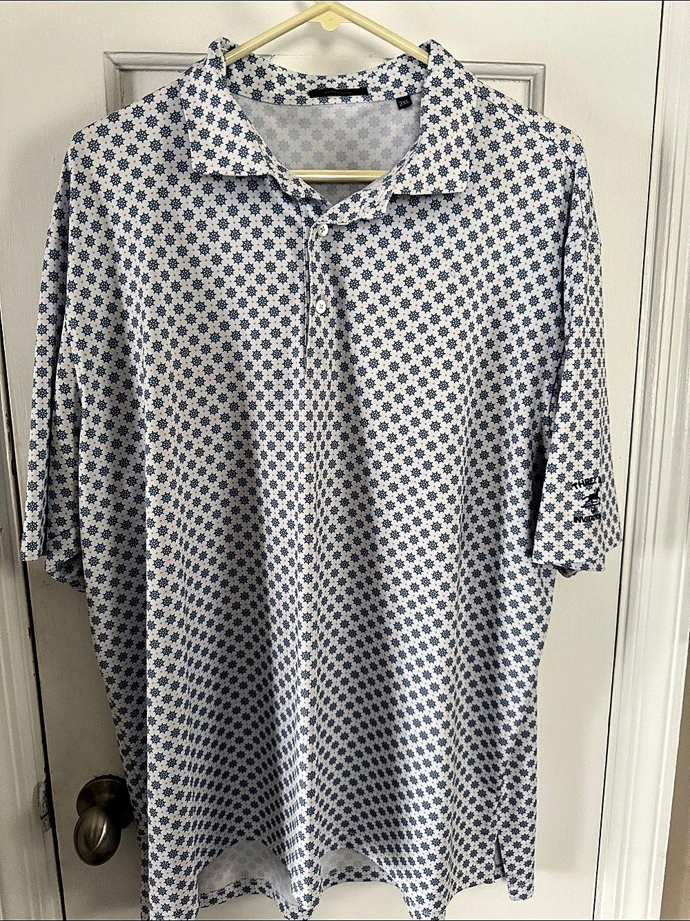 turtleson Men's Golf Geometric Nautical Button Down Shirt Blue & White 2XL